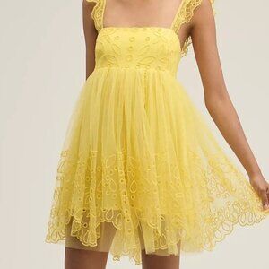 Let Me Be Eyelet Yellow Tulle Mini Dress L